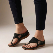 Zafira | Damen Elegante Sandalen Keil Stickerei Blumen in Schwarz
