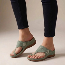 Zafira | Damen Elegante Sandalen Keil Stickerei Blumen in Grün