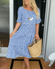 Zora™ - Sable Kurzarm-Midikleid in Blau