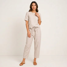 Zweiteiler für Damen mit 7/8-Hose und Kurzarm Top im Casual Stil in Beige